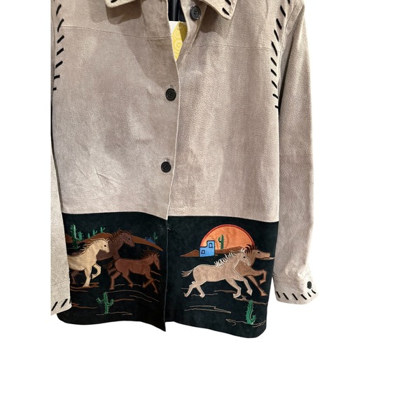 NWT Vtg Quacker Factory Womens Suede Leather Western Horse Embroidery Jacket M - Picture 3 of 5